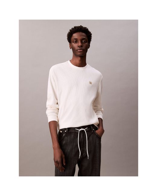 Calvin Klein White Ckj Waffle Long-Sleeve T-Shirt for men