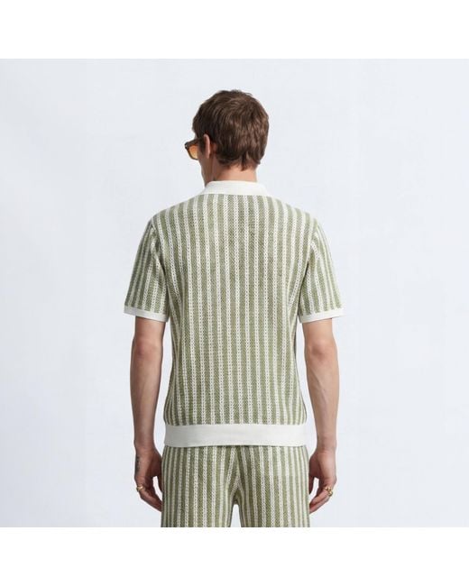 Twisted Tailor Multicolor Albie & Cream Stripe Cotton Crochet Polo for men