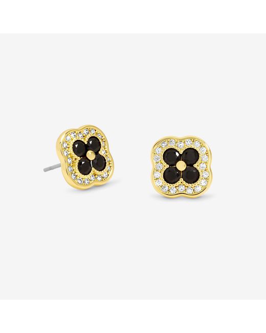 Jon Richard Metallic 14K Plated Crystal And Jet Clover Studs