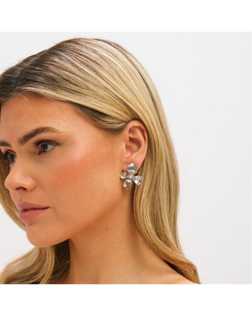 Jon Richard Brown Plated And Pearl Flower Stud Earrings