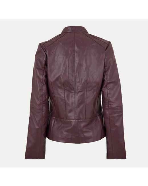 Biba Purple Neru Collar Leather Long Sleeve Leather Jacket