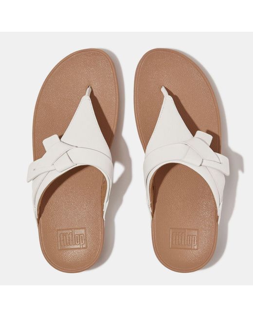 Fitflop Natural Lulu Folded-Knot Leather Toe-Post Sandals