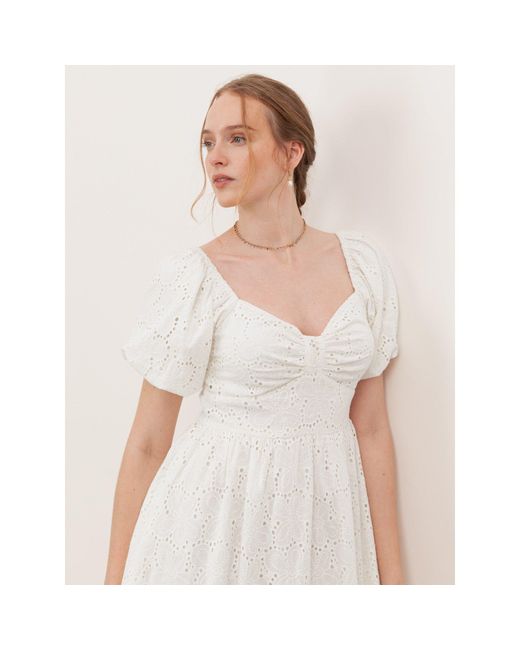 Lovedrobe Natural Broderie Bow Detail Mini Dress