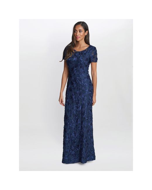 Gina Bacconi Blue Nancy Gown With Rosette Sequin Detail