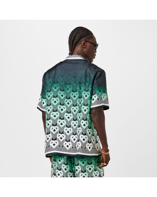 Casablanca Green Mono Silk Short Sleeve Bowling Shirt for men