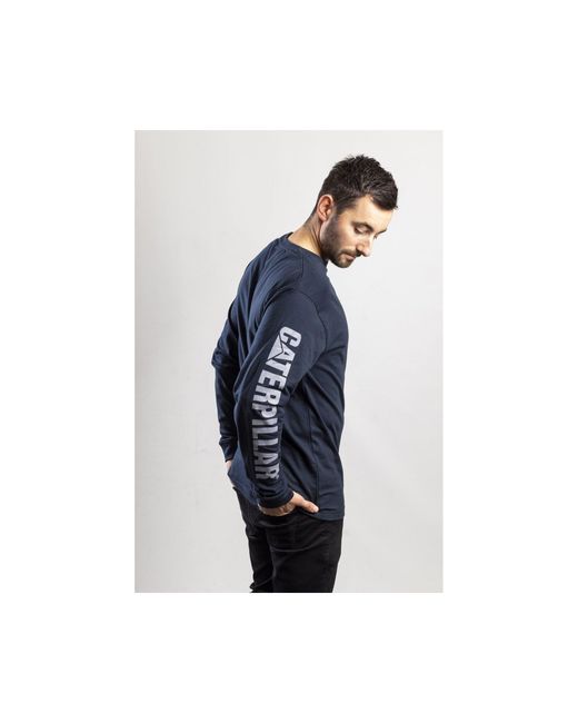 Caterpillar Blue Trademark Banner Long Sleeve T-Shirt for men