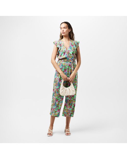 AX Paris Green Floral Print V Neck Belted Jumpsuit