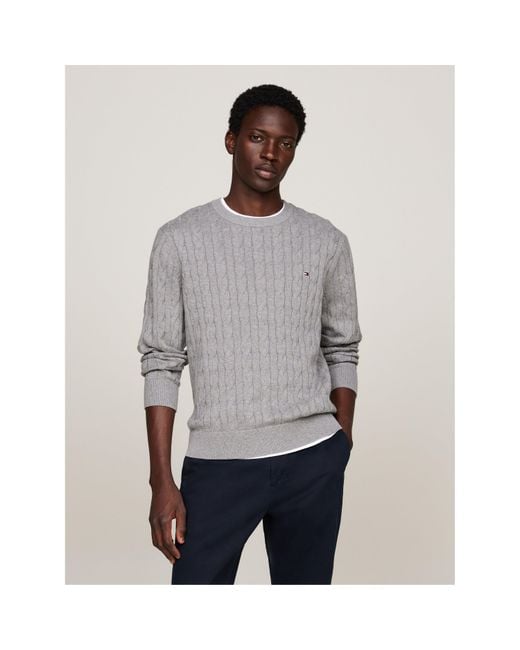 Tommy Hilfiger Gray Classic Cotton Cable Crew Neck for men