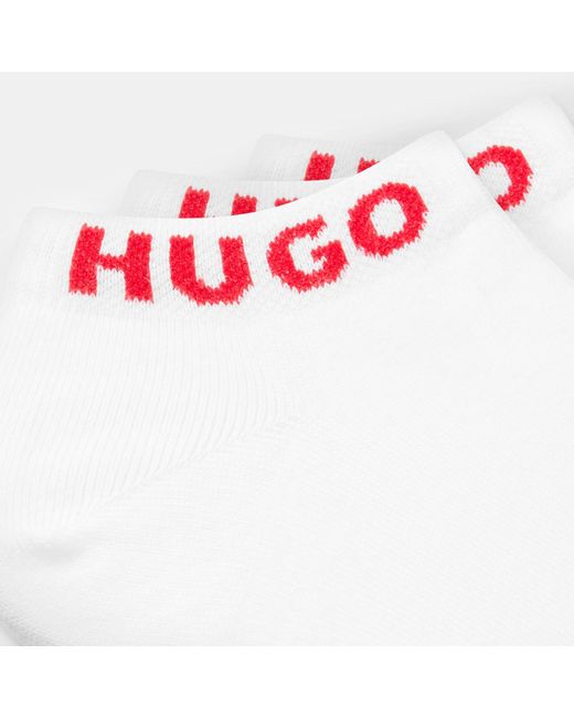 HUGO White Three Pack Logo Cuff Ankle Socks