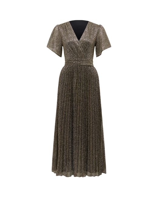 Forever New Brown Devyn Flutter Sleeve Plisse Midi Dress