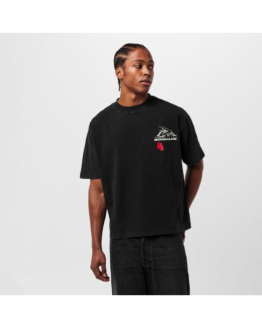 God Made Black Gm Logo Wrap Regular Fit T-Shirt for men
