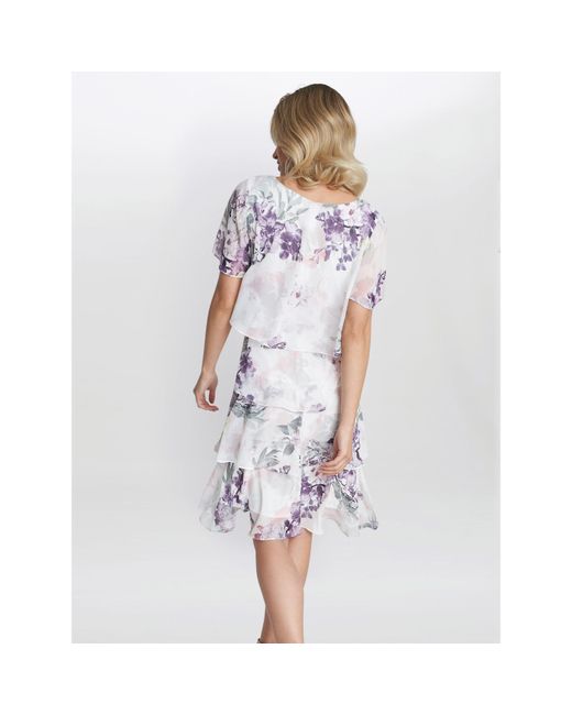 Gina Bacconi White Kia Printed Tiered Dress
