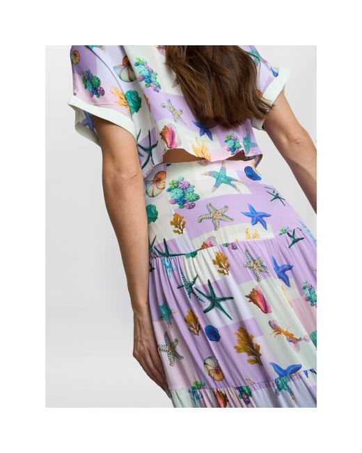 Gina Bacconi Blue Liv Seashell Print Shirt Dress