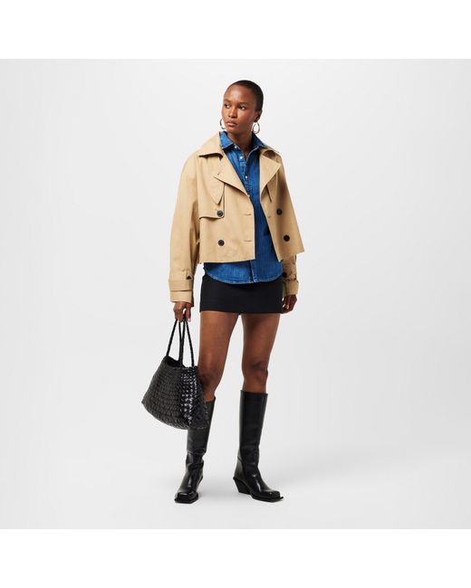 EDITED Natural Rosa Lightweight Cropped Double Breasted Cotton Long Sleeve Trench Coat