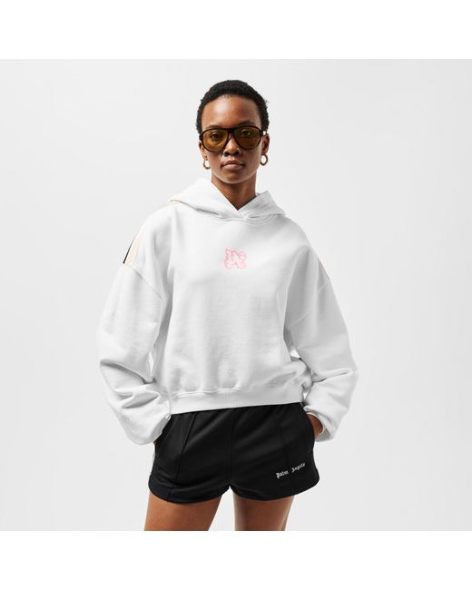 Palm Angels White Neon Cropped Pull Over Hoodie