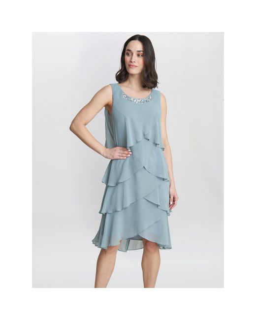 Gina Bacconi Blue Toni Chiffon Tier Jacket Dress