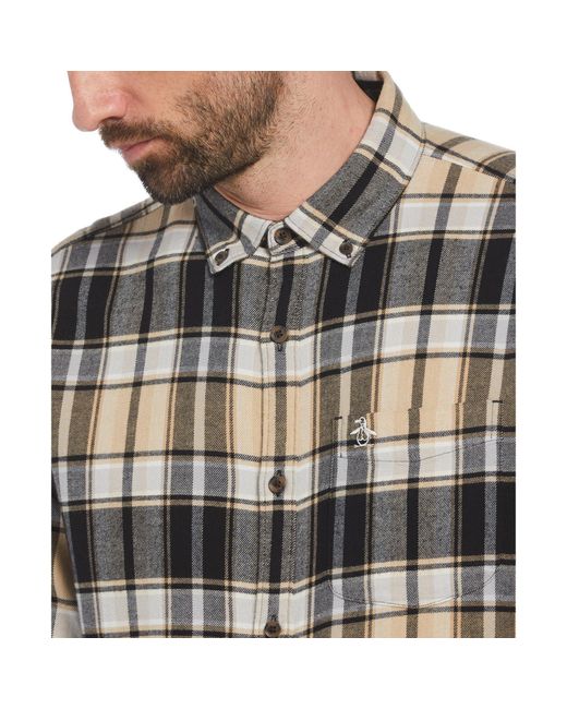 Original Penguin Multicolor Ecoverotm Blend Plaid Flannel Shirt In True Black for men