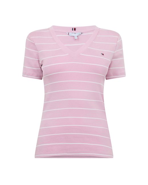 Tommy Hilfiger Pink V-Neck Striped T-Shirt