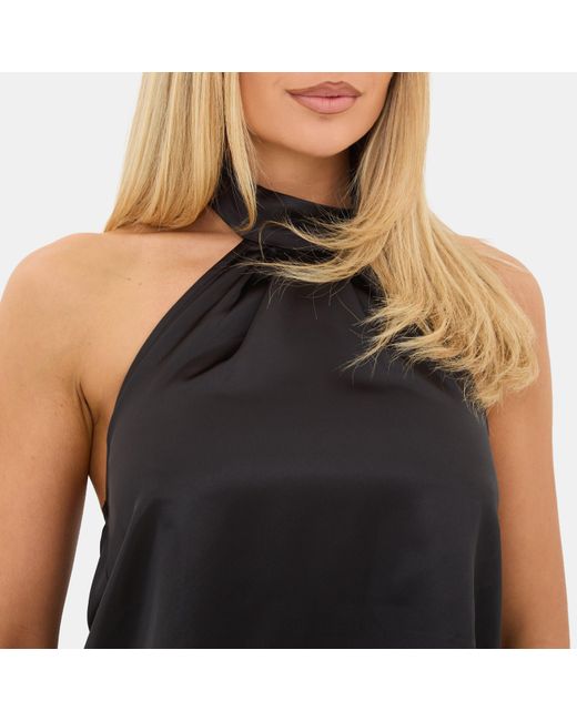 I Saw It First Black Satin Halter Top
