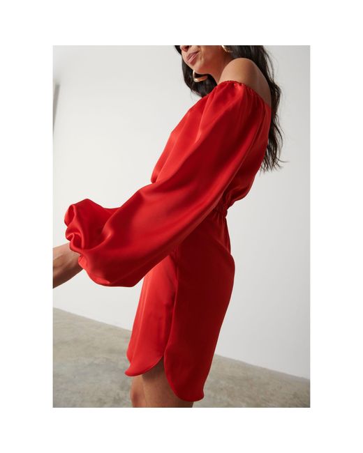Pretty Lavish Red P Fern Off-Shoulder Bardot Mini Dress