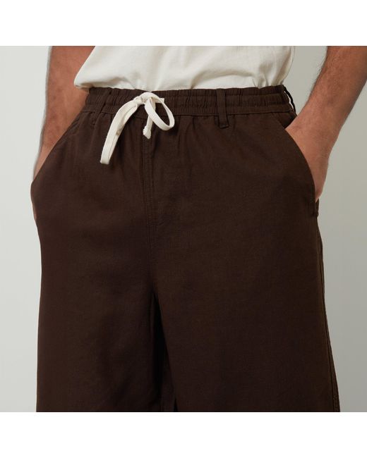 Threadbare Brown Linen Blend Loose Fit Trousers for men