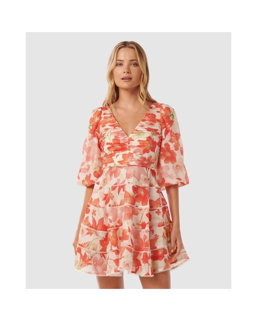 Forever New Orange Cindy Tiered Floral Skater Dress
