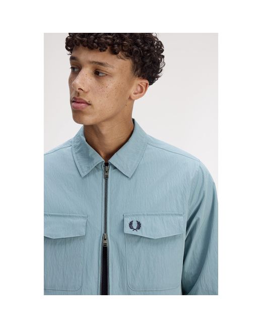 Fred Perry Blue Long Sleeve Zip Overshirt for men