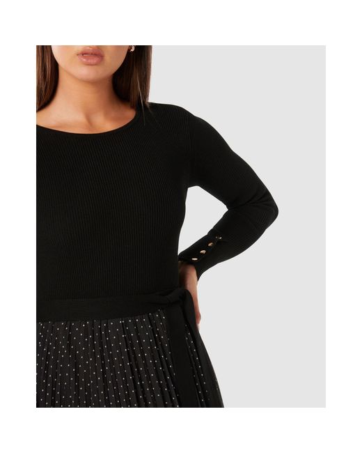 Forever New Black Finley Polka Dot Pleat Hem Knit Dress