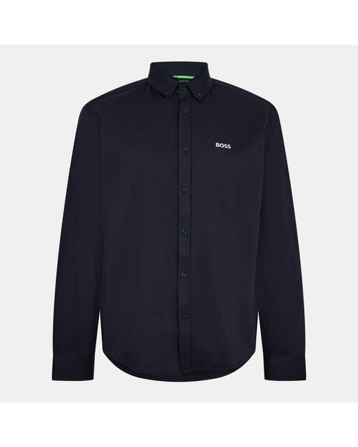 Boss Blue Motion Long Sleeve Buttoned Shirt With Logo Detail for men