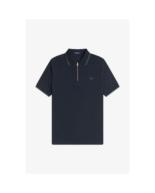 Fred Perry Blue Crepe Zipped Short-Sleeve Polo Shirt for men