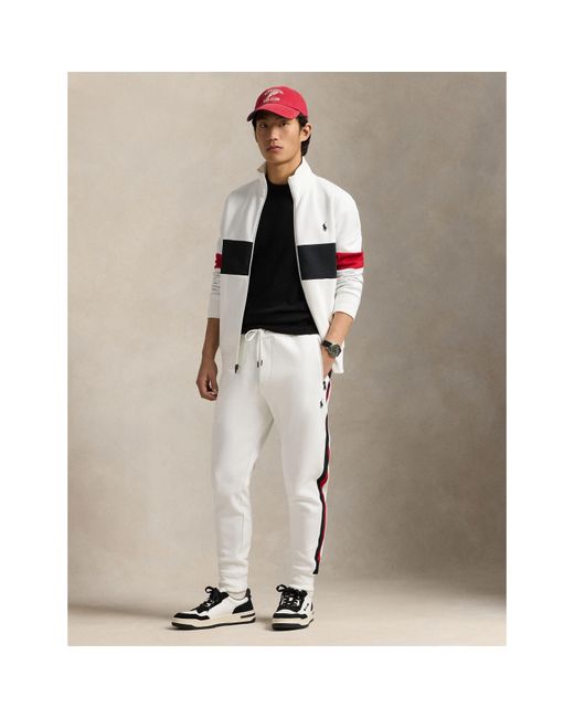 Polo Ralph Lauren White Closed Cuff Fleece Tapered Joggers for men
