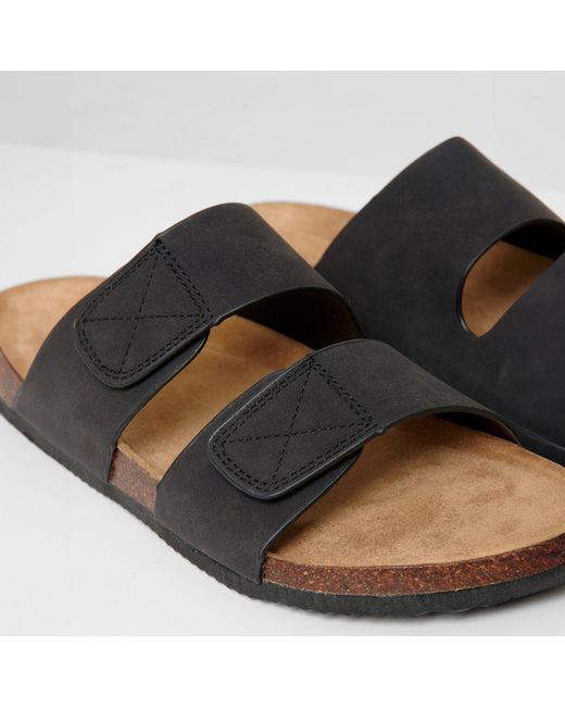 Threadbare Black Faux Suede Two Strap Sandals for men