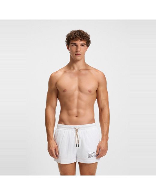 Boss White Mooneye Swim Shorts for men