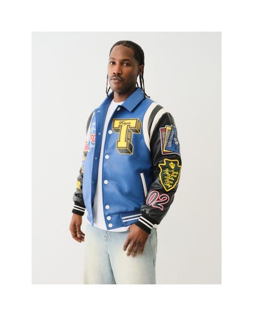 True Religion Blue Pu Faux Leather Jacket for men