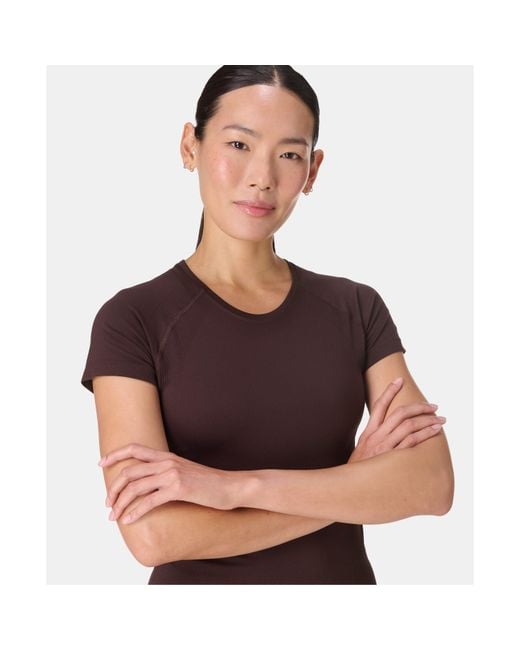 Sweaty Betty Brown Athlete Short Sleeve Performance Gym Top