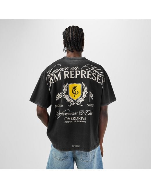 Represent Black Crest Cotton Graphic Short Sleeve Oversized T-Shirts for men