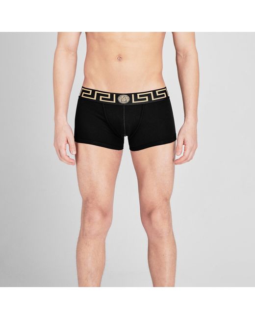 Versace Black Two Pack Greca Waistband Trunks for men