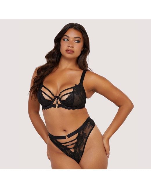 Playful Promises Black Eleanor Strappy Embroidery High Waist Thong