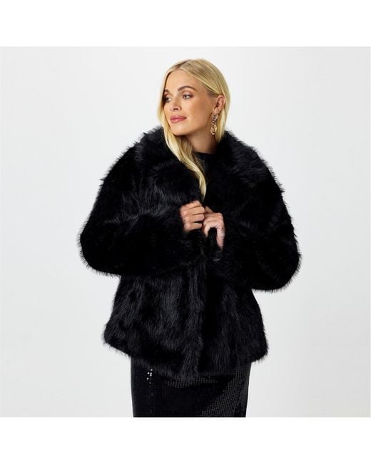 Biba Black Short Faux Fur Long Sleeve Coat
