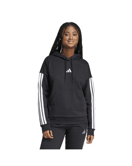 Adidas Black Essentials 3-Stripes Fleece Hoodie