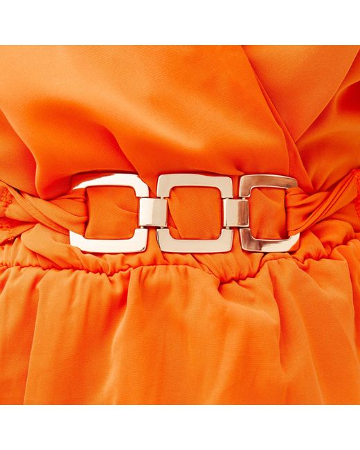 AX Paris Orange Short Sleeve Wrap Belted Top
