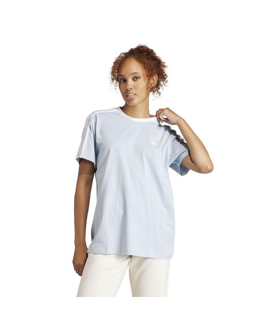 Adidas Blue Essentials 3 Stripe T-Shirt