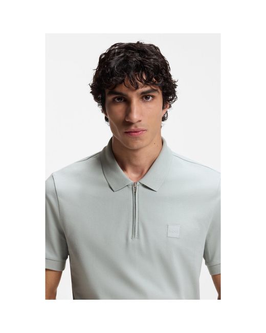 Boss Gray Short Sleeve Quarter Zip Polo Top for men