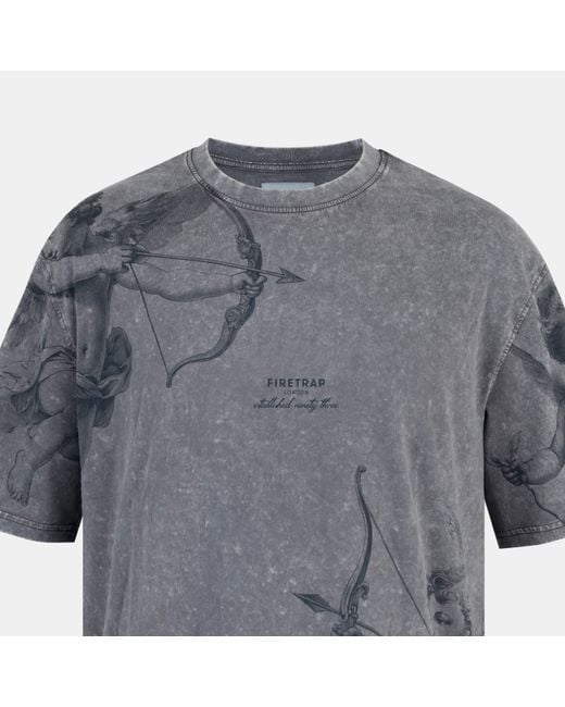 Firetrap Gray Acid Wash Oversized T-Shirt for men
