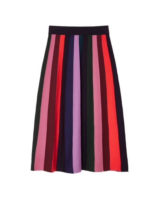 Paul Smith Red Striped Midi Knitted Skirt