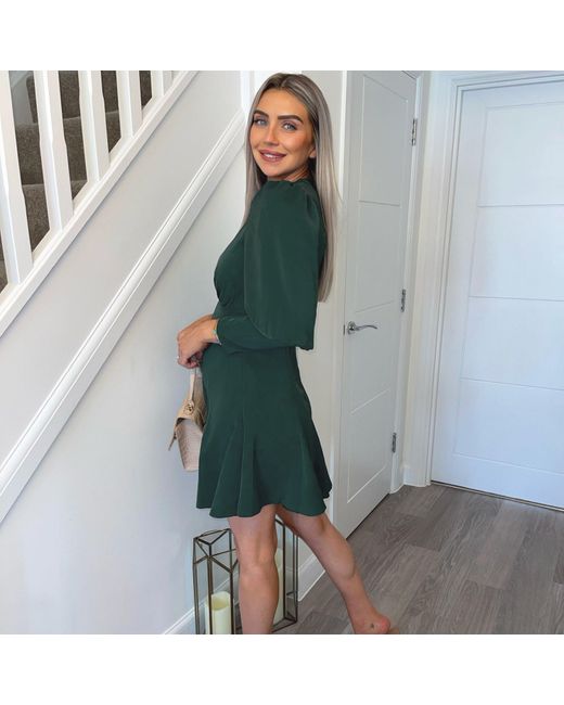 AX Paris Green V-Neck Long Sleeve Skater Dress