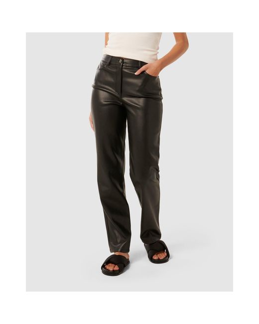Forever New Black Una Vegan Leather Straight Leg Pants