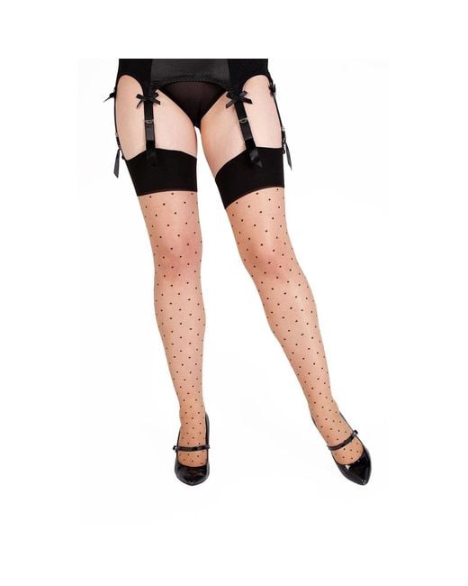 Playful Promises Black Dotty Seamed Stockings With Bow Light