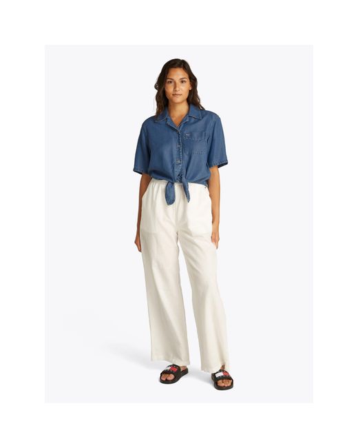 Tommy Hilfiger Blue Chambray Tie Short-Sleeve Plain Shirt