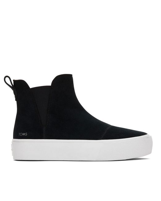 TOMS Black Ladies Fenix Suede Platform Ankle Boots